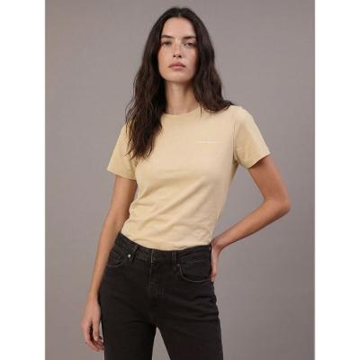 Camiseta Feminina Micrologo Peito Calvin Klein Jeans - Amarelo Manteiga