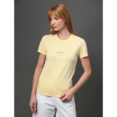 Camiseta Feminina Micrologo Peito Calvin Klein Jeans - Amarelo Manteiga