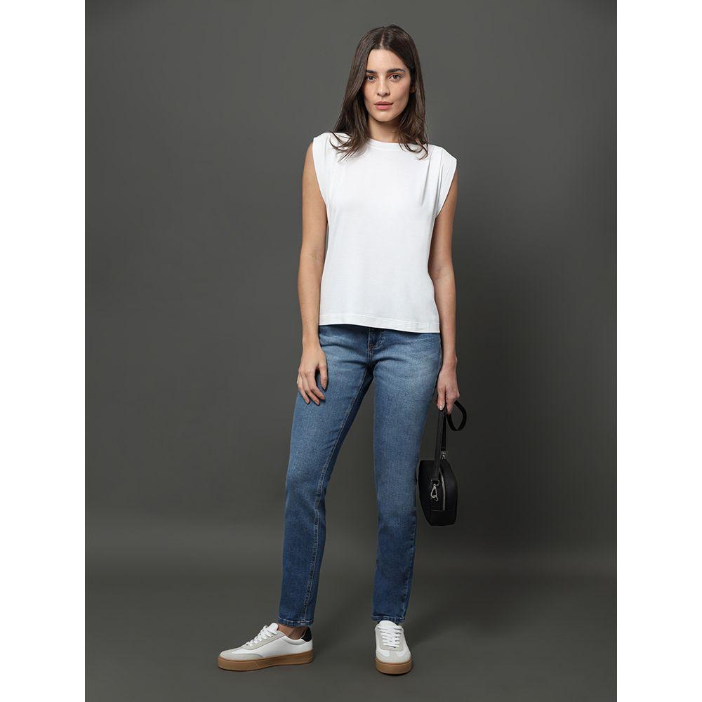 Regata Feminina Pregas Ombro Calvin Klein Jeans - Branco - 3