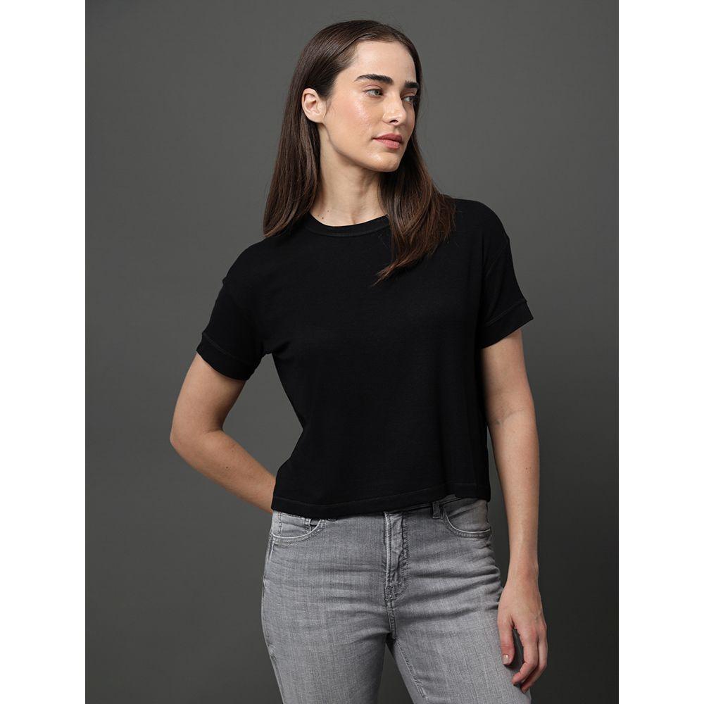 Camiseta Feminina Ribana Viscose Calvin Klein Jeans - Preto - 1