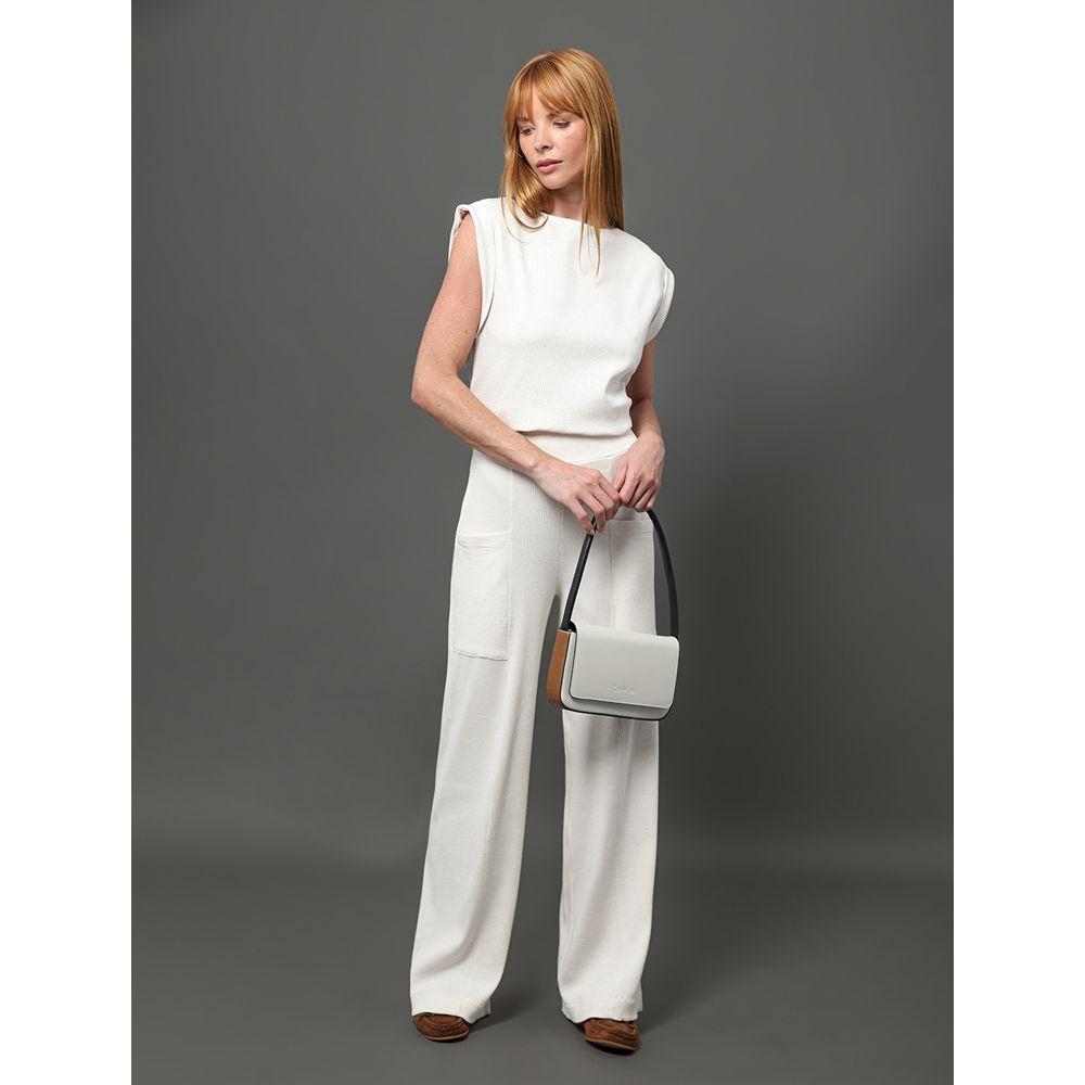 Calça Feminina Malha Wide Leg Calvin Klein - Off White - 3