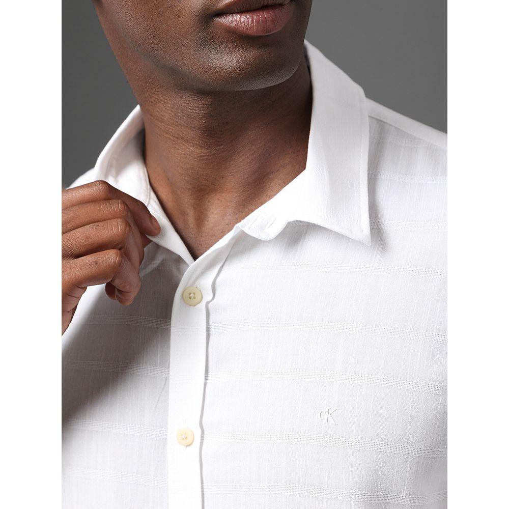 Camisa Masculina Listras Detalhes Calvin Klein Jeans - Branco - 4