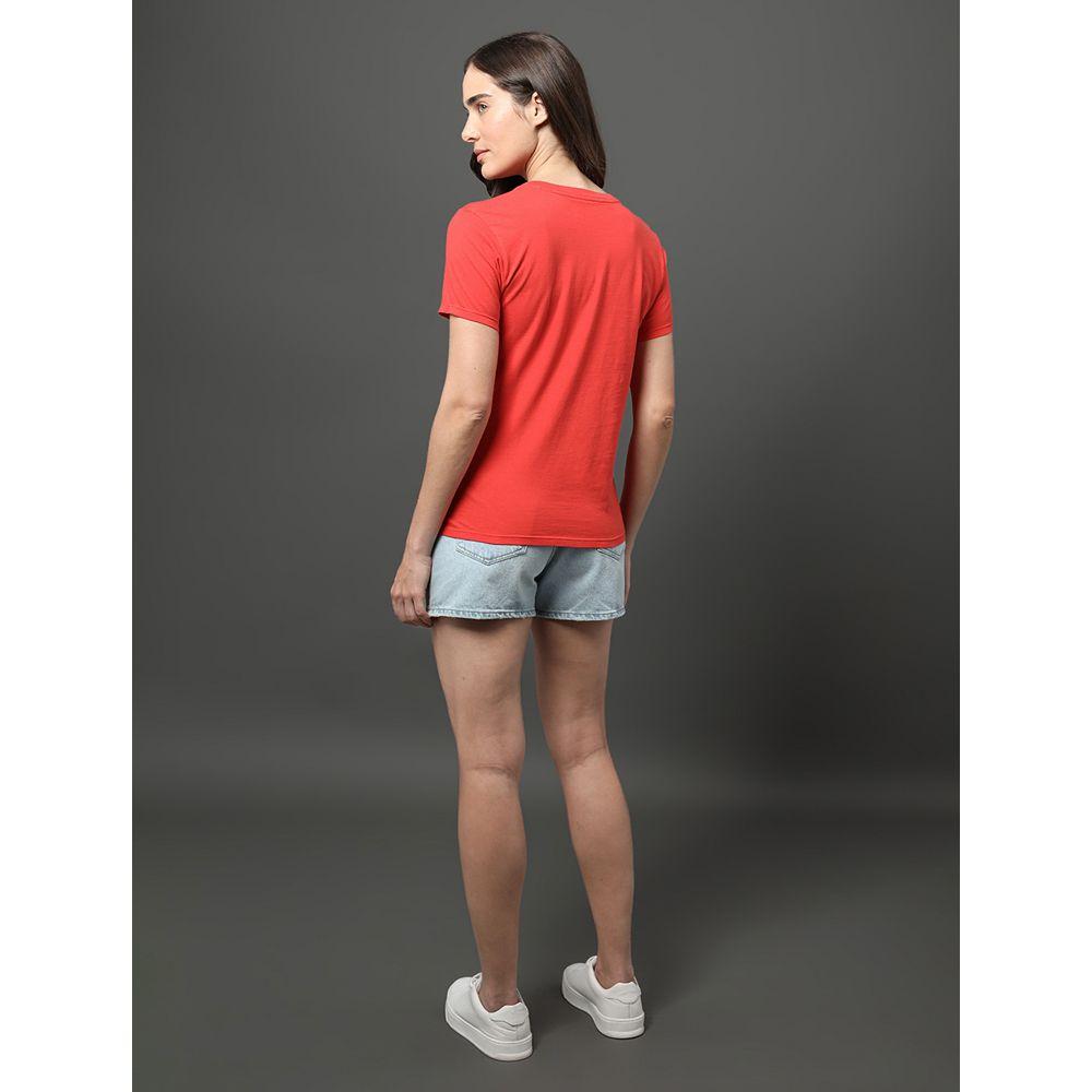 Camiseta Feminina Micrologo Peito Calvin Klein Jeans - Vermelho - 2