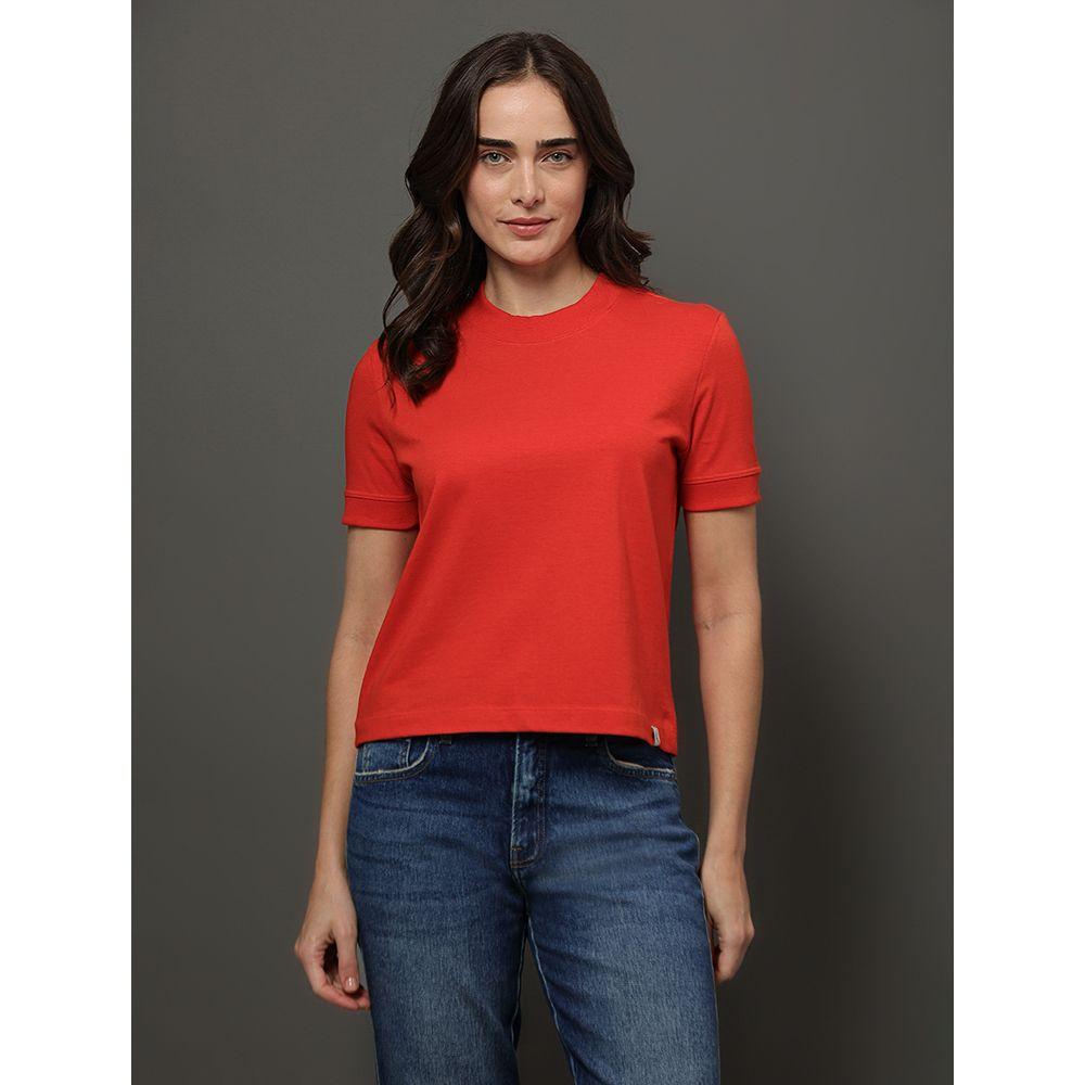 Camiseta Feminina Malhão Com Punhos Calvin Klein Jeans - Vermelho - 1