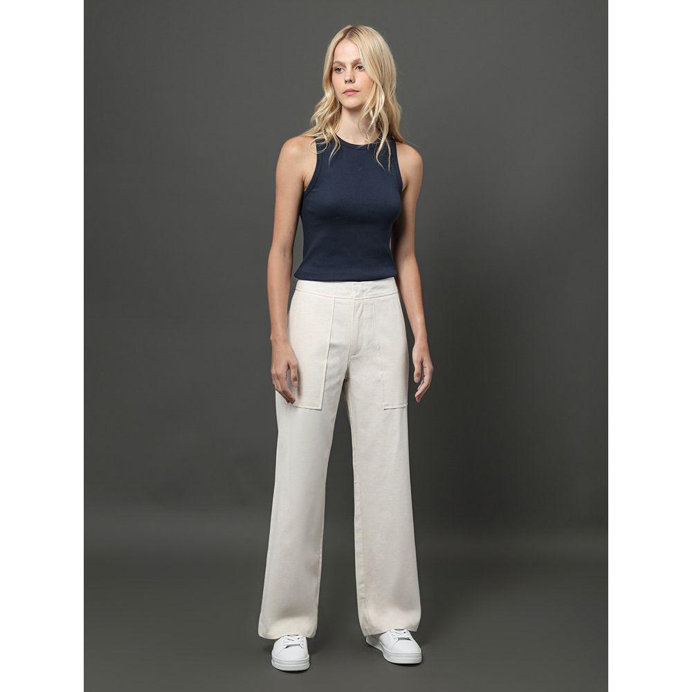 Calça Feminina Linho Texturizado Calvin Klein - Off White - 3