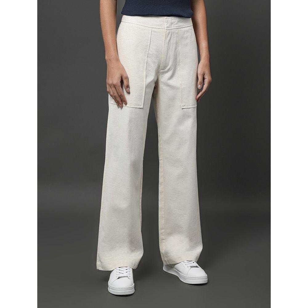 Calça Feminina Linho Texturizado Calvin Klein - Off White - 1