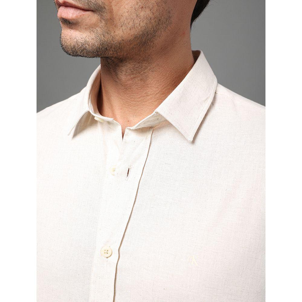 Camisa Masculina Linen Cotton Calvin Klein Jeans - Off White - 4