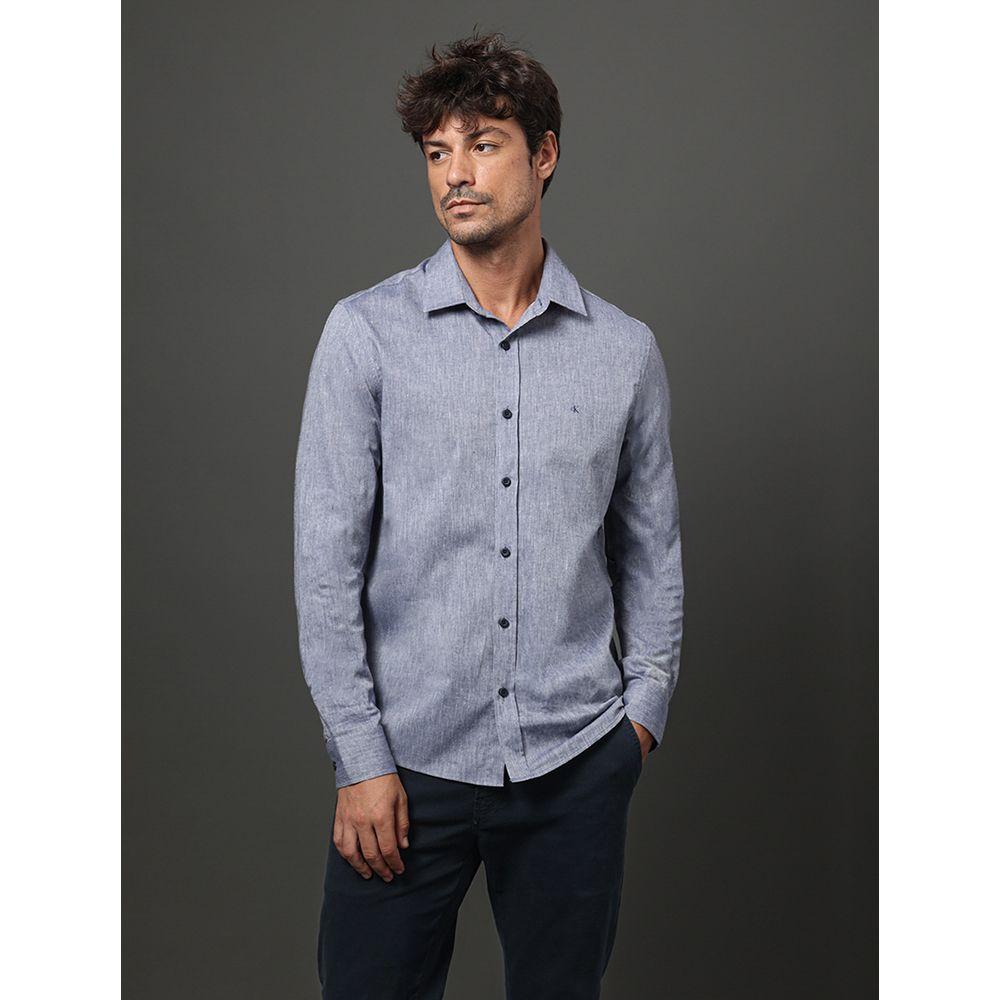 Camisa Masculina Cotton Linen Calvin Klein Jeans - Marinho - 5