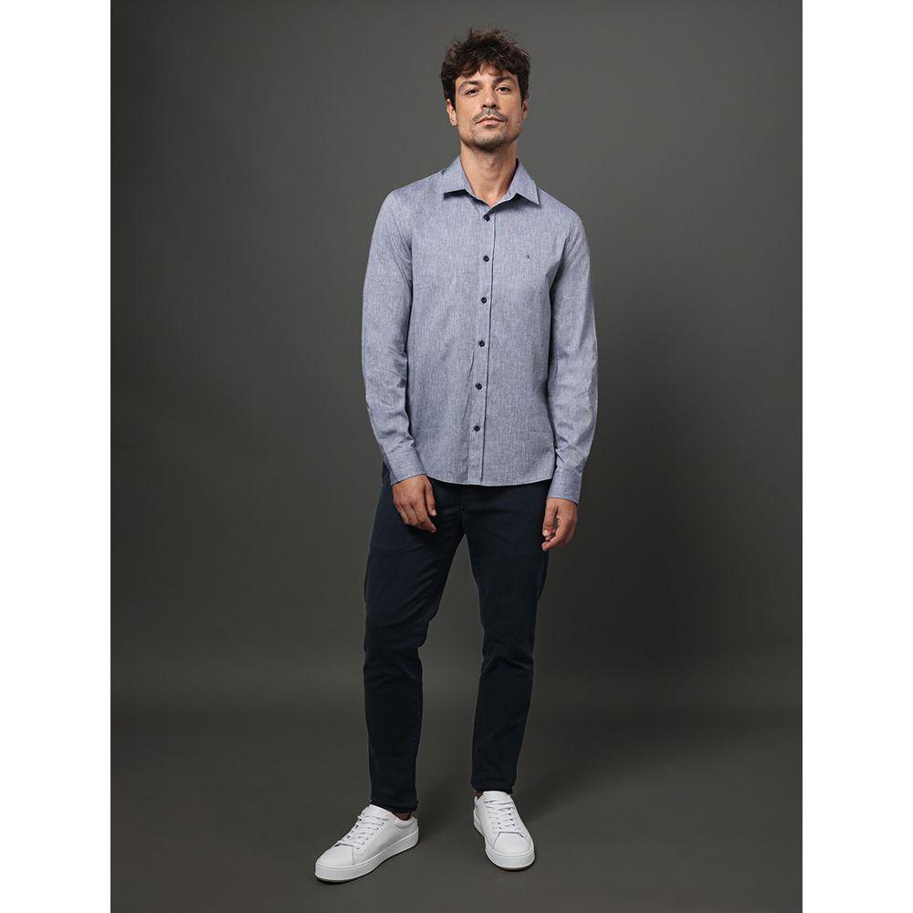 Camisa Masculina Cotton Linen Calvin Klein Jeans - Marinho - 3