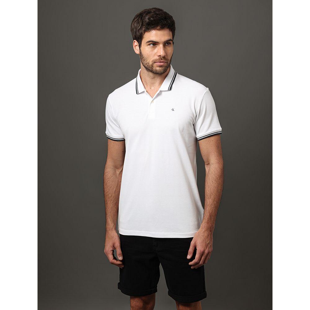 Polo Masculina Listras Calvin Klein Jeans - Branco - 1