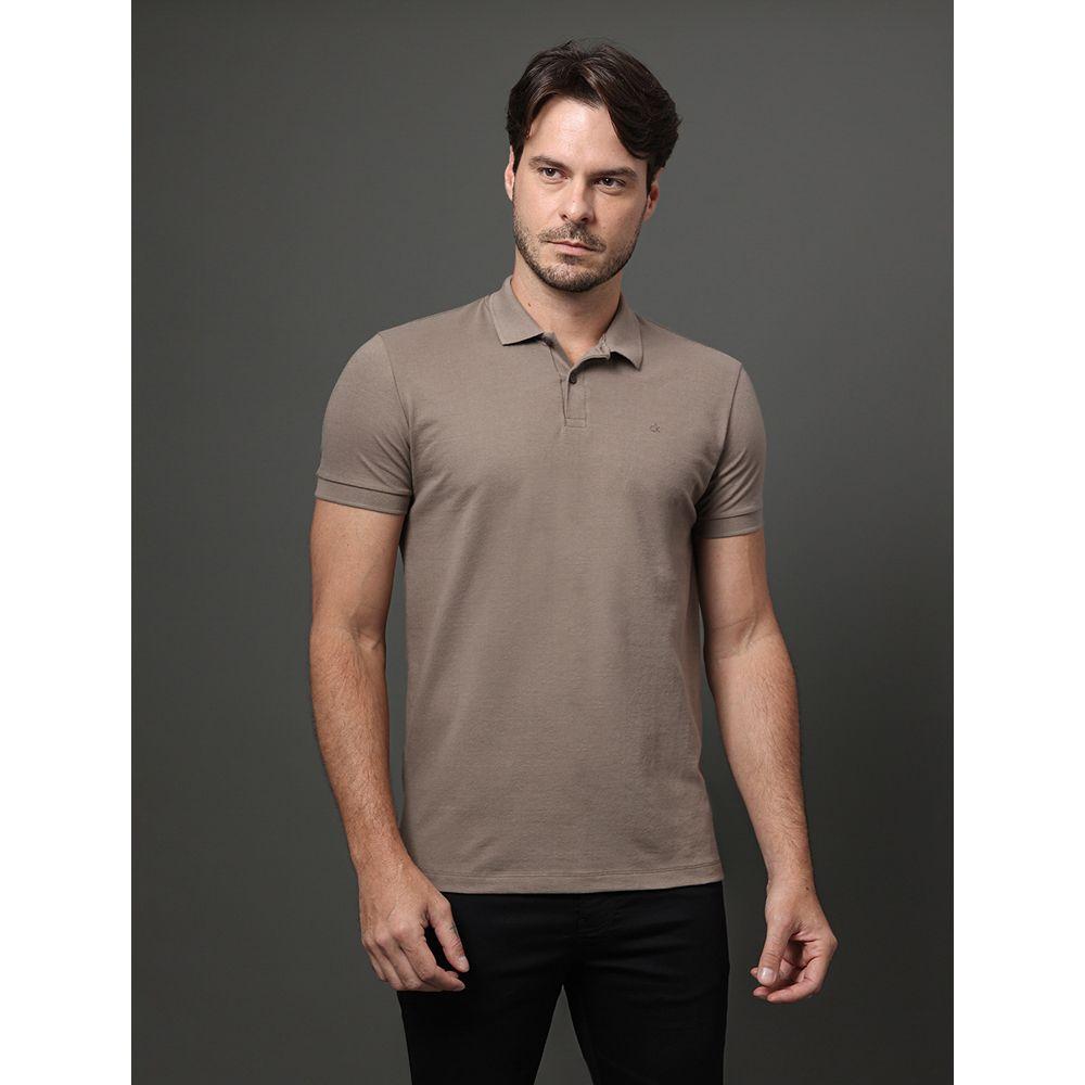 Polo Masculina Slim Meia Malha Pima Calvin Klein - Caqui Medio - 1