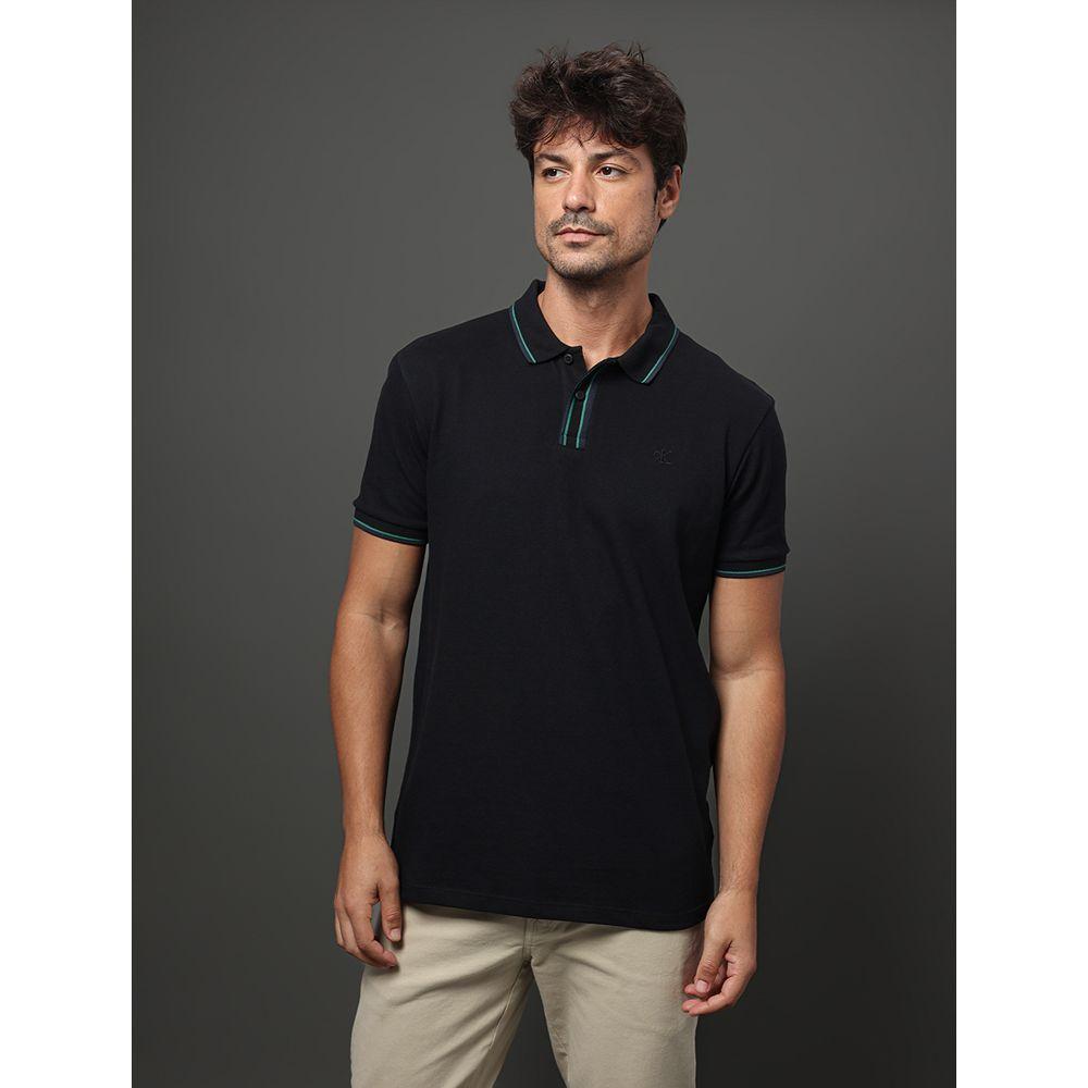 Polo Masculina Listras Peitilho Calvin Klein Jeans - Preto - 1