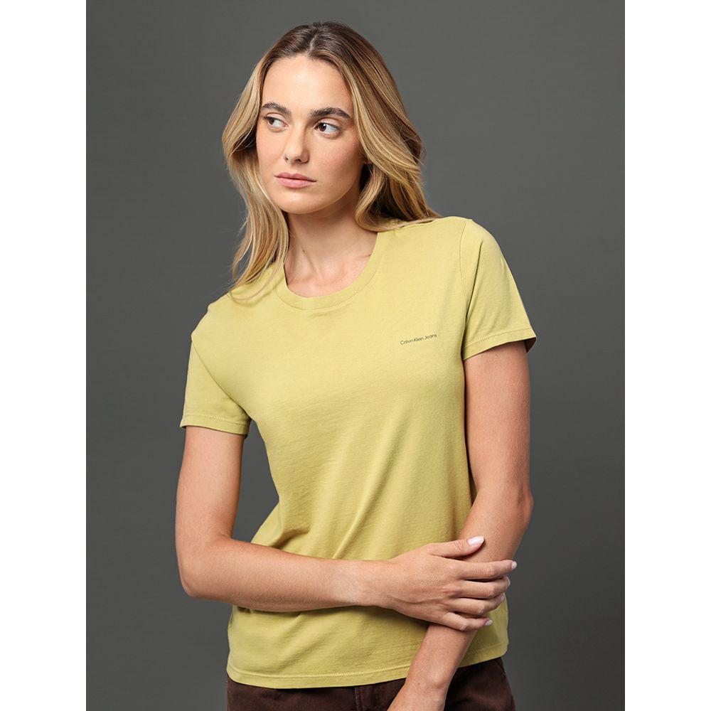 Camiseta Feminina Micrologo Peito Calvin Klein Jeans - Verde Pistache - 1