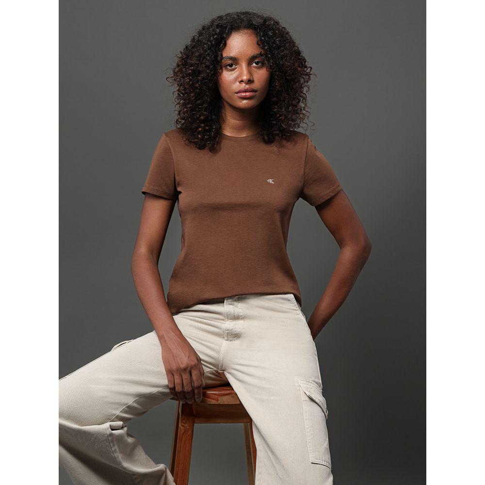 Camiseta Feminina Logo Bordado Calvin Klein Jeans - Marrom - 5
