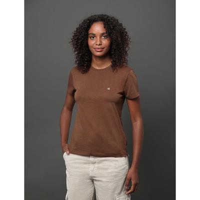Camiseta Feminina Logo Bordado Calvin Klein Jeans - Marrom