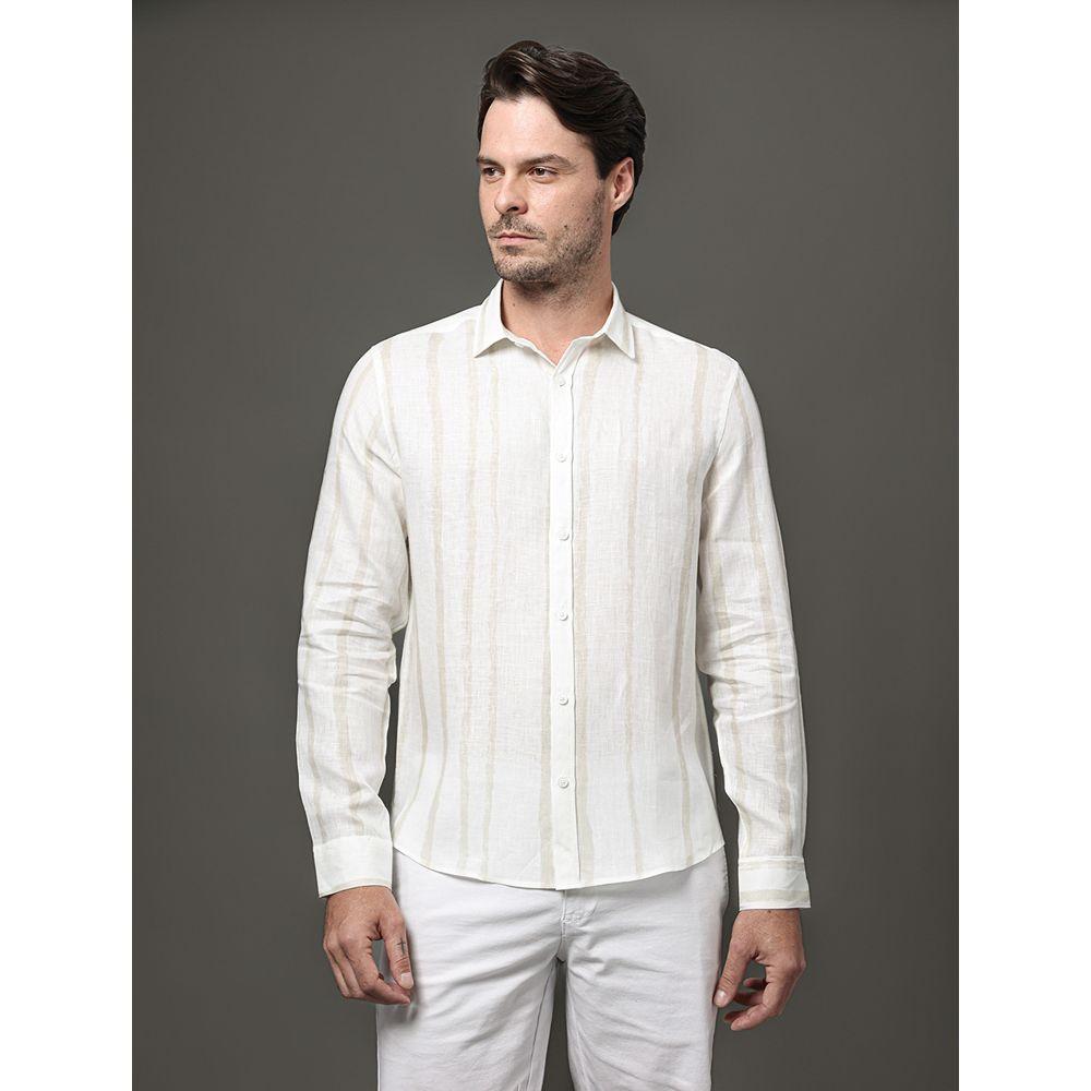 Camisa Masculina Linen Listras Calvin Klein - Branco - 1