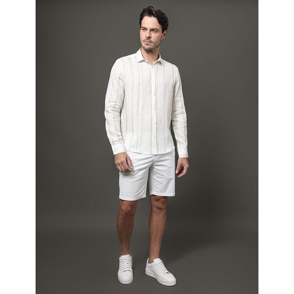 Camisa Masculina Linen Listras Calvin Klein - Branco - 3