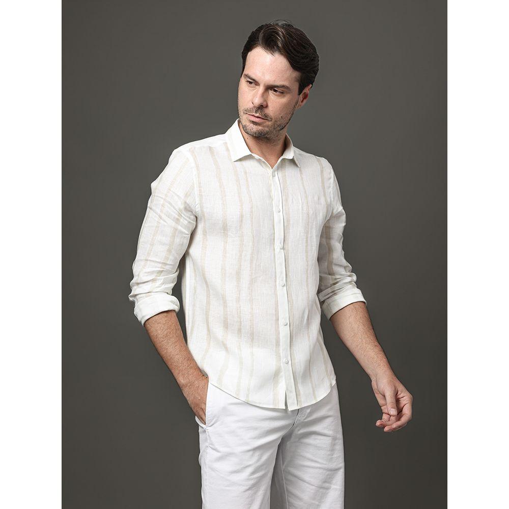 Camisa Masculina Linen Listras Calvin Klein - Branco - 5
