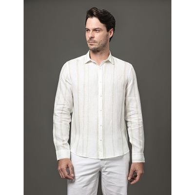 Camisa Masculina Linen Listras Calvin Klein - Branco