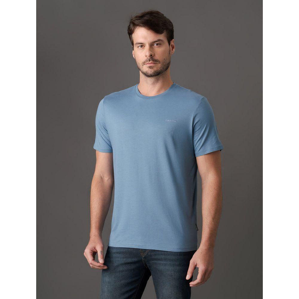 Camiseta Masculina Gola Careca Solid Liquid - Azul Médio - 1