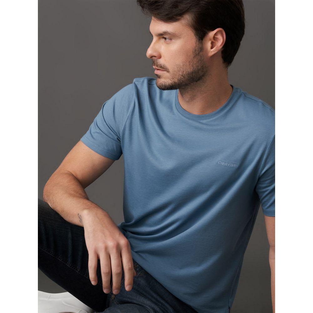 Camiseta Masculina Gola Careca Solid Liquid - Azul Médio - 5