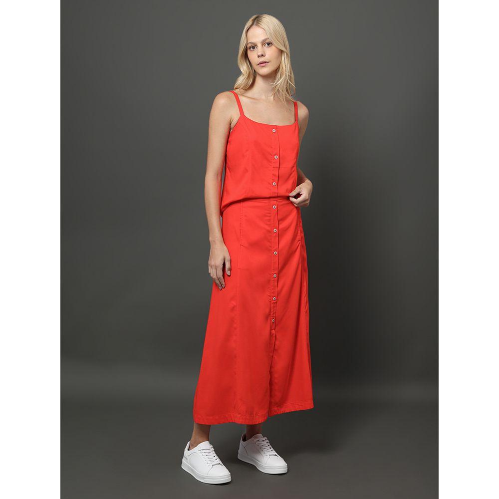 Saia Midi Com Abertura Por Botão Calvin Klein - Vermelho - 3