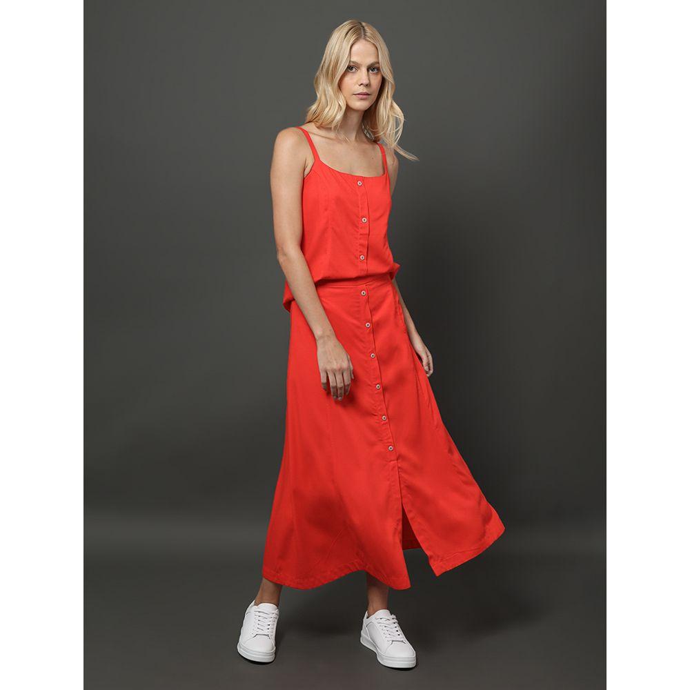Saia Midi Com Abertura Por Botão Calvin Klein - Vermelho - 5