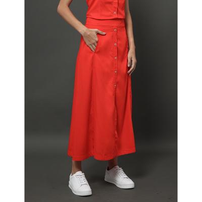 Saia Midi Com Abertura Por Botão Calvin Klein - Vermelho