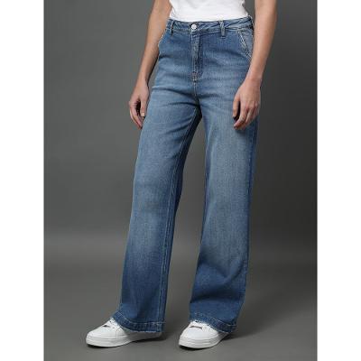 Calça Jeans Feminina Wide Leg Bolso Faca Calvin Klein - Azul Médio