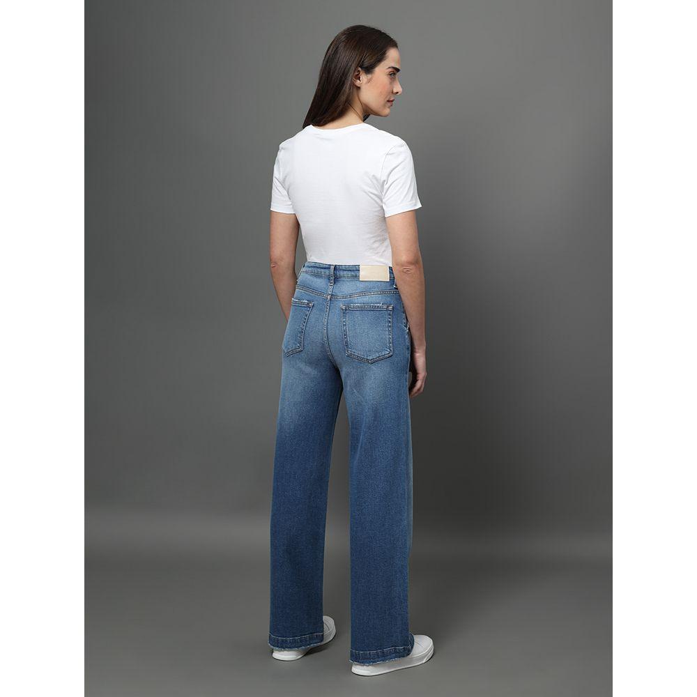 Calça Jeans Feminina Wide Leg Bolso Faca Calvin Klein - Azul Médio - 2