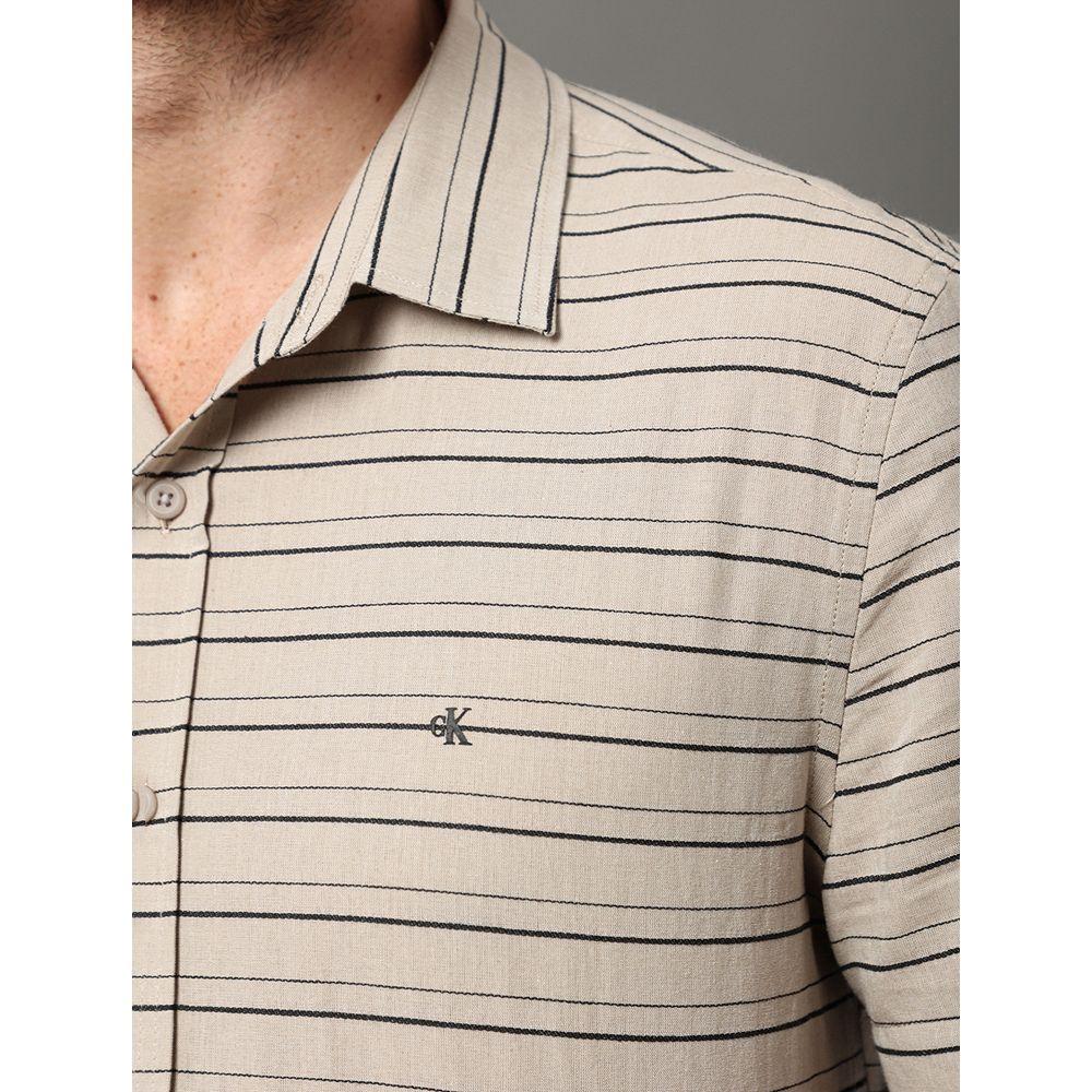 Camisa Masculina Listras Texturas Calvin Klein Jeans - Caqui Medio - 4