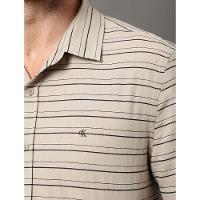 Camisa Masculina Listras Texturas Calvin Klein Jeans - Caqui Medio