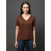 Camiseta Feminina Decote v Calvin Klein Jeans - Marrom - 1