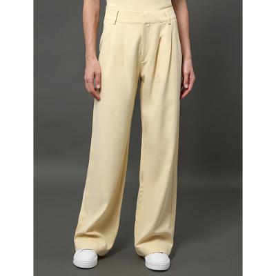 Calça Feminina Pantalona Linho Misto Calvin Klein - Amarelo Manteiga