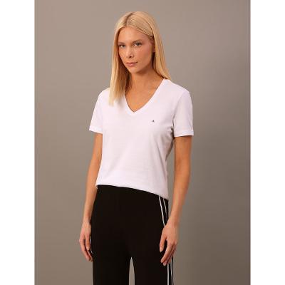 Camiseta Feminina Lisa Decote v Recorte Lateral Calvin Klein - Branco