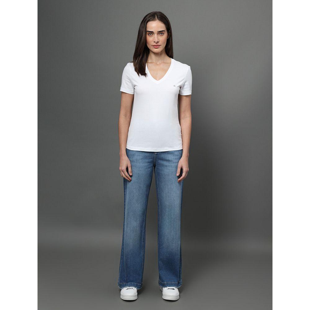 Camiseta Feminina Lisa Decote v Recorte Lateral Calvin Klein - Branco - 3