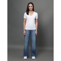 Camiseta Feminina Lisa Decote v Recorte Lateral Calvin Klein - Branco - 3