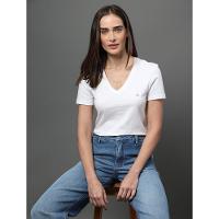 Camiseta Feminina Lisa Decote v Recorte Lateral Calvin Klein - Branco - 5