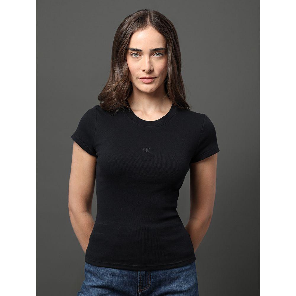 Blusa Feminina Ribana Decote Careca Calvin Klein Jeans - Preto - 1