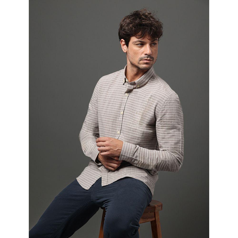 Camisa Masculina Slim Listras Calvin Klein Jeans - Caqui Medio - 5