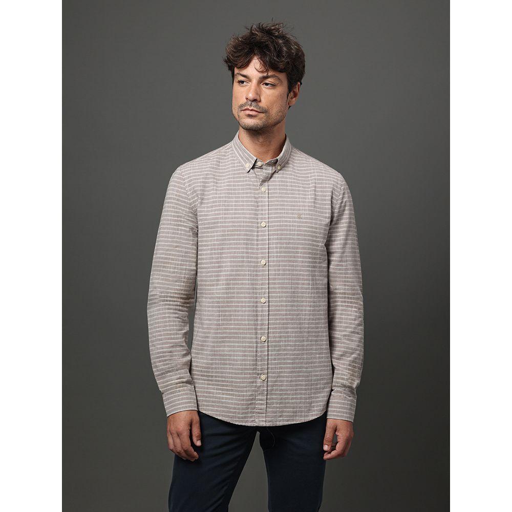 Camisa Masculina Slim Listras Calvin Klein Jeans - Caqui Medio - 1