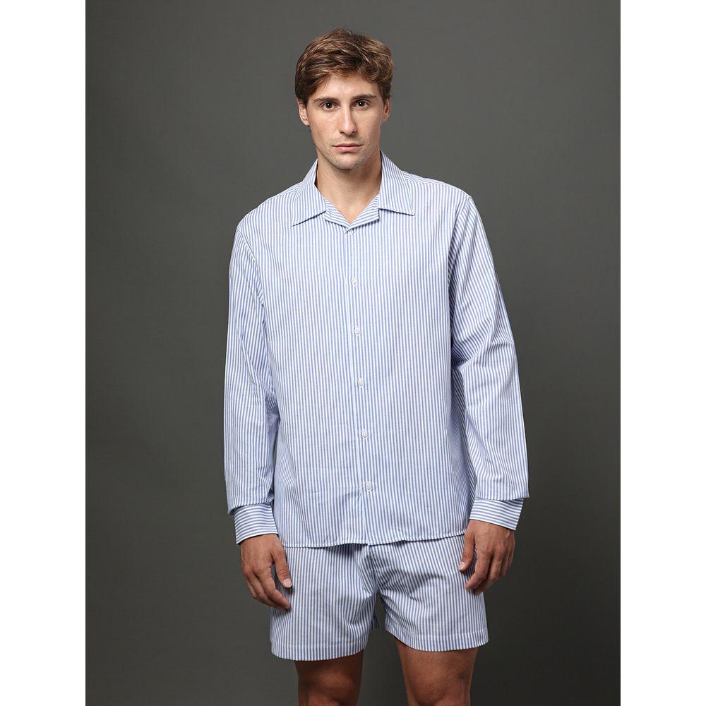 Pijama Masculino Camisa e Bermuda Calvin Klein Underwear - Azul Médio - 1
