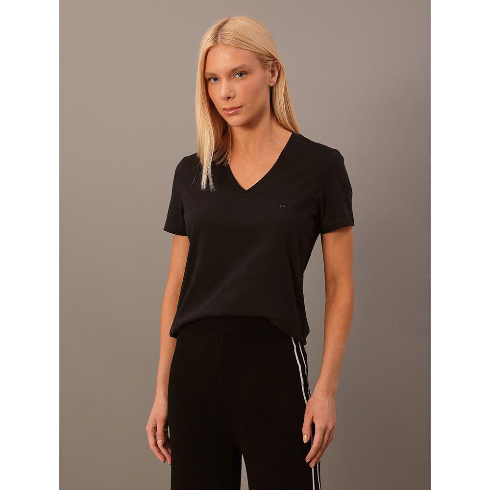 Camiseta Feminina Lisa Decote v Recorte Lateral Calvin Klein - Preto - 3