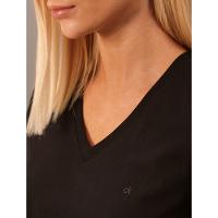 Camiseta Feminina Lisa Decote v Recorte Lateral Calvin Klein - Preto