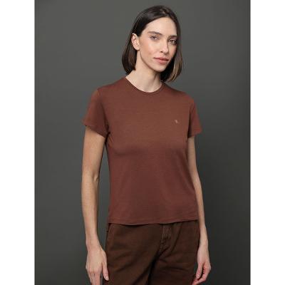 Camiseta Feminina Viscolycra Calvin Klein Jeans - Marrom