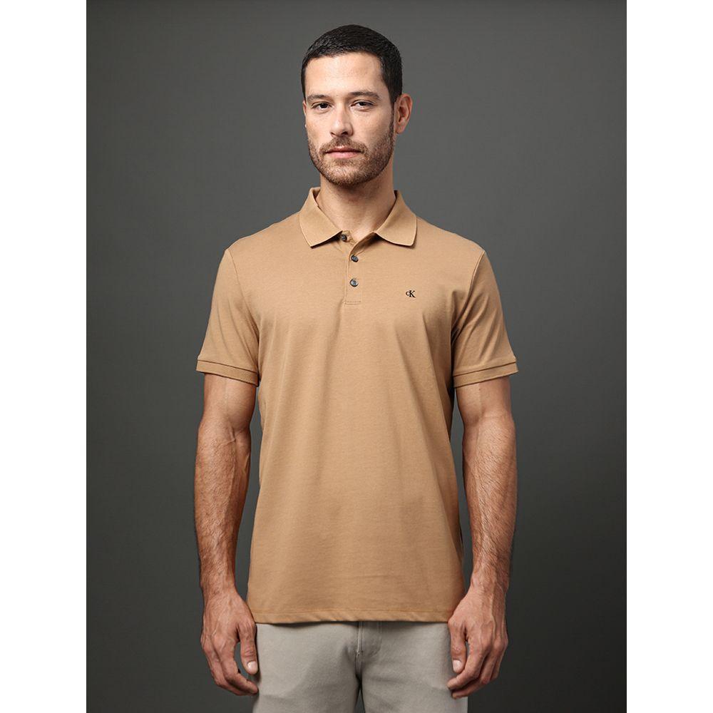 Polo Masculina Básica Smooth Cotton Calvin Klein - Caqui Medio - 1
