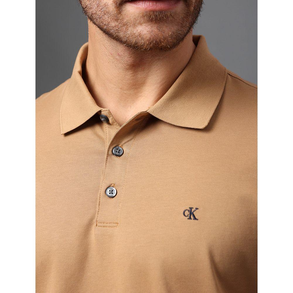 Polo Masculina Básica Smooth Cotton Calvin Klein - Caqui Medio - 4