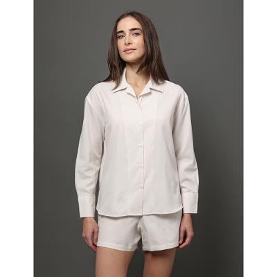 Pijama Feminino Camisa Manga Longa e Short Calvin Klein Underwear - Areia