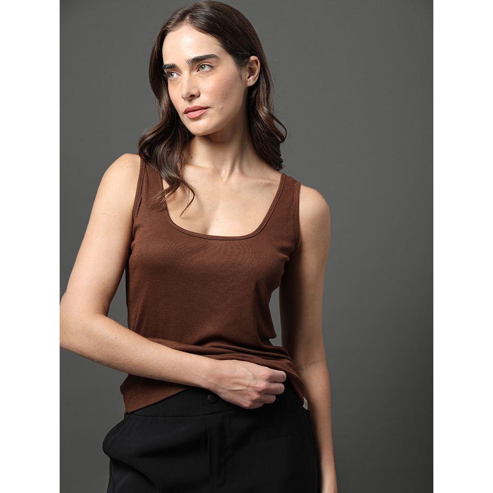 Regata Feminina Decote Quadrado Calvin Klein Jeans - Marrom - 5