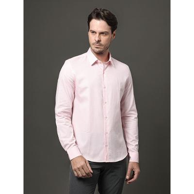 Camisa Ml Slim Maquinetada - Rosa Claro